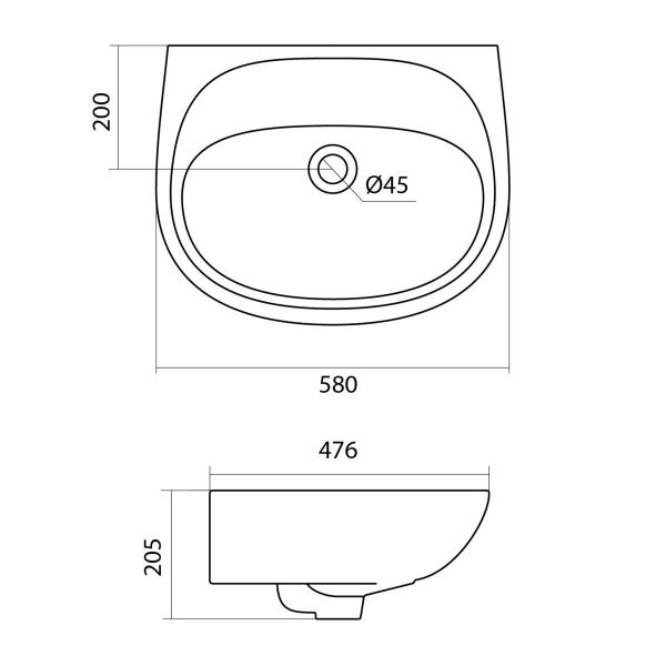Умывальник "Анимо-60" с переливом, без комплекта, без отверстия, белый