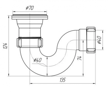 Сифон для поддона, нерж.сетка (70) 1 1/2"х40, S-тип, (без трубы)