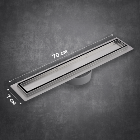 Линейный трап 70х7см, из нерж. стали с горизонтальным выпуском, гидро+сухая защита от запаха, ТЛ-02