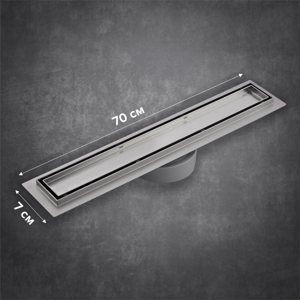 Линейный трап 70х7см, из нерж. стали с горизонтальным выпуском, гидро+сухая защита от запаха, ТЛ-02