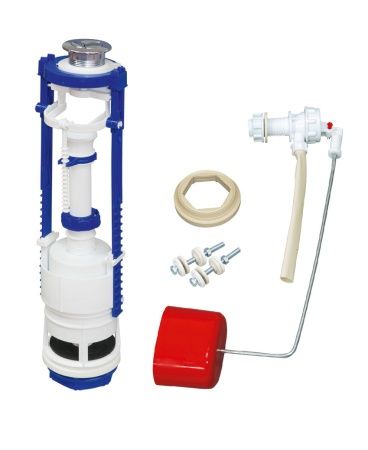 Арматура к унитазу, боковая подводка, 2 кнопки, пластик/хром