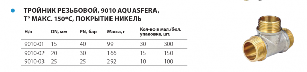 Тройник латунный, никелированный Ду 20 (р/р/р) "Aquasfera"