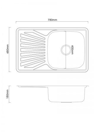 Мойка нерж. врезная прямоугольная ПРАВАЯ, РМС, MG8-7848R(0,8) 780х480х170 мм