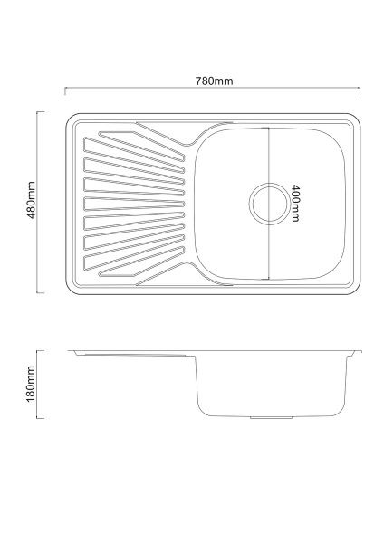 Мойка нерж. врезная прямоугольная ПРАВАЯ, РМС, MG8-7848R(0,8) 780х480х170 мм