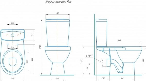 Унитаз "Рио", коричневый декор, 2кноп.,прямой вып.,нижн.подв., сиденье полипропилен