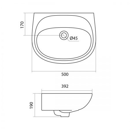 Умывальник "Анимо-50" с переливом, без комплекта, без отверстия, белый