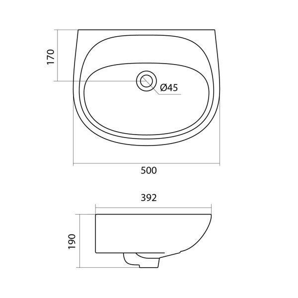 Умывальник "Анимо-50" с переливом, без комплекта, без отверстия, белый