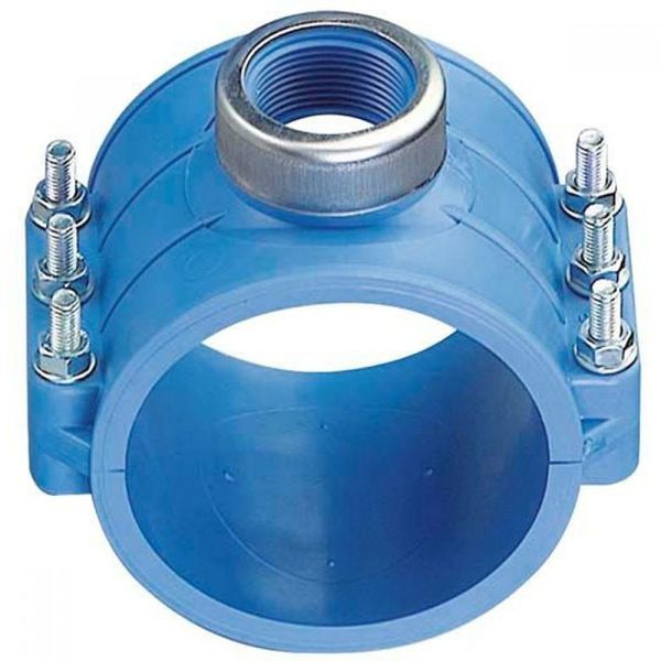 Седелка (хомут на врезку) ВР 75х1" Р-10 (ПНД, Компрессия), ГОЛУБАЯ, с кольцом, CODE 1031