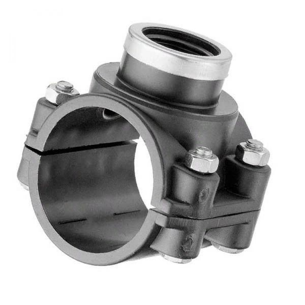 Седелка (хомут на врезку) ВР 63х3/4" Р-10 (ПНД, Компрессия), черная, с кольцом, CODE 1026