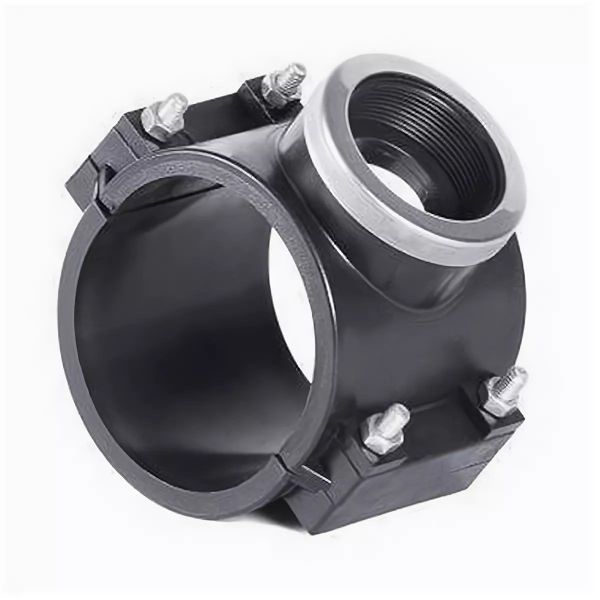 Седелка (хомут на врезку) ВР 90х3/4" Р-10 (ПНД, Компрессия), черная, с кольцом, CODE 1026