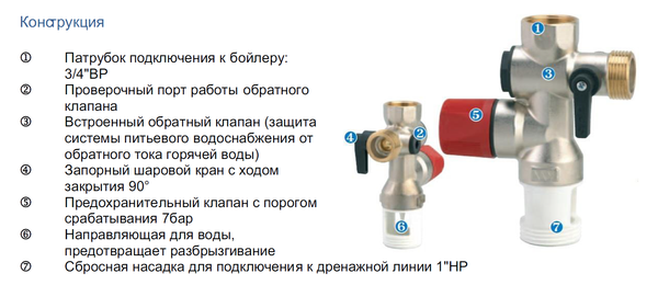 Группа безопасности водонагревателя ZEISSLER (7 Bar, 3/4"), с шаровым краном