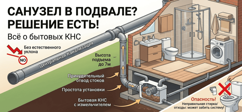 Санузел в подвале или кухня в любом месте: гид по бытовым канализационным станциям (КНС)