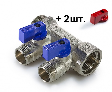 Коллектор ВР 3/4" - 2х1/2" НР никелированный (с кранами)