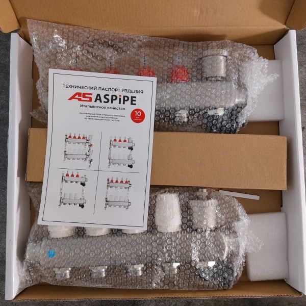 Коллекторная группа с расходомерами AS-K002,   8 вых. (н/ж, авт.возд.+дренаж+кронштейны)