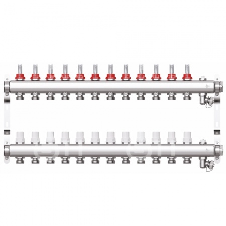 Коллектор STI нерж. с расходомерами 12 выходов (н/ж, возд.+дренаж+кронштейны)