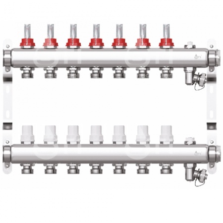 Коллектор STI нерж. с расходомерами 7 выходов (н/ж, возд.+дренаж+кронштейны)