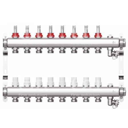 Коллектор STI нерж. с расходомерами 8 выходов (н/ж, возд.+дренаж+кронштейны)