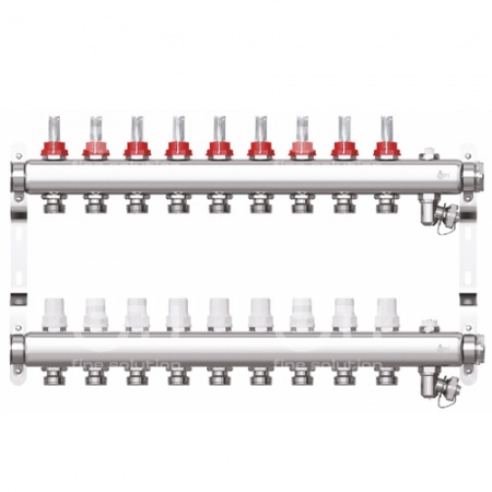 Коллектор STI нерж. с расходомерами 9 выходов (н/ж, возд.+дренаж+кронштейны)