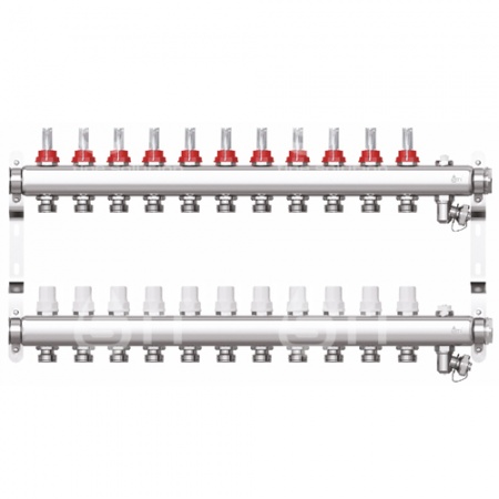 Коллектор STI нерж. с расходомерами 11 выходов (н/ж, возд.+дренаж+кронштейны)