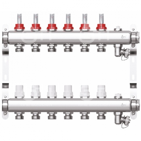 Коллектор STI нерж. с расходомерами 6 выходов (н/ж, возд.+дренаж+кронштейны)