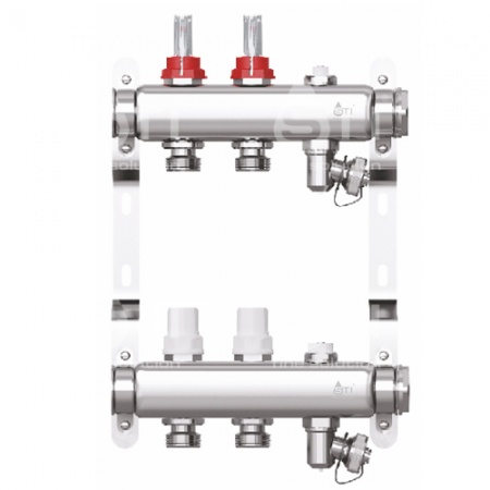 Коллектор STI нерж. с расходомерами 2 выхода (н/ж, возд.+дренаж+кронштейны)