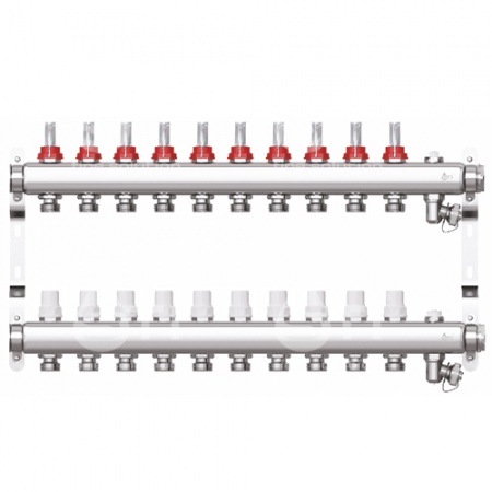 Коллектор STI нерж. с расходомерами 10 выходов (н/ж, возд.+дренаж+кронштейны)